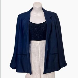 Nordstrom Individualist Woman’s Textured Silk Navy Blue Boxy Blazer Jacket Sz 12